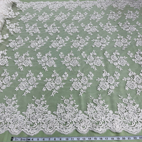 Beaded Corded Bridal Lace Ivory Mesh