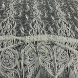 1 Yard Beaded and Corded Bridal Lace Fabric Embroidered on Polyester Net Mesh