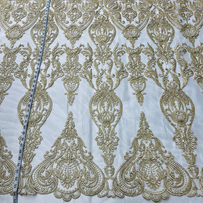 1 Yard Ivory Corded Bridal Lace Fabric Embroidered on 100 Percent Polyester Net Mesh 54 Inch Width