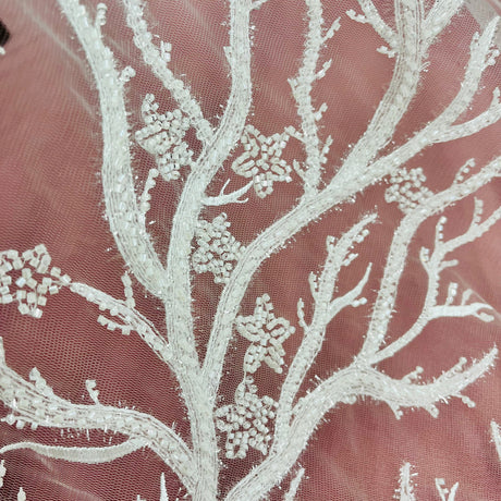 Beaded Lace Fabric Embroidered With Fuzzy Thread