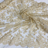 1 Yard - Corded Bridal Lace Fabric Embroidered on 100% Polyester Net Mesh - 51" Wide
