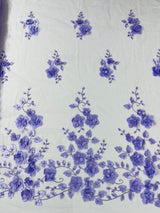 Orquidia 3D Floral Design Embroidered With Pearls Lace Fabric - 3D Floral Mesh Lace, 54" Width (1 Yard)