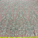 Beaded Lace Fabric on Polyester Net Mesh 52"