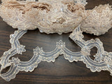 Beaded Lace Trimming Embroidered On 100 Percent Polyester Organza Fabric - Assorted Colors, 2.5" Width (1 Yard)