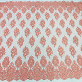 Beaded Corded Lace Fabric on Polyester Net Mesh