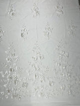 Orquidia 3D Floral Design Embroidered With Pearls Lace Fabric - 3D Floral Mesh Lace, 54" Width (1 Yard)