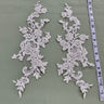 1 Pair 15" x 3.5" Beaded & Corded Floral Lace Applique Embroidered on 100% Polyester Net Mesh