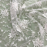 1 Yard Silver Corded Bridal Lace Fabric Embroidered on Polyester Net Mesh for Wedding and Evening Dresses – 52"