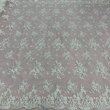 Beaded Corded Floral Lace Fabric 52" Scalloped Edges