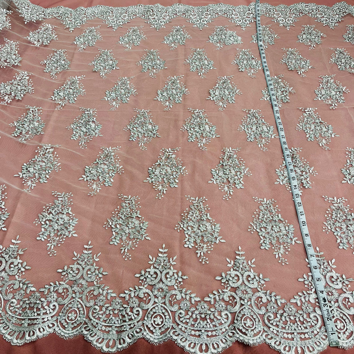 Corded Bridal Lace Fabric Embroidered Mesh