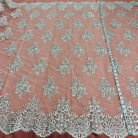 Corded Bridal Lace Fabric Embroidered Mesh