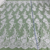 1 Yard Elegant Corded Bridal Lace Fabric with Floral Embroidery White