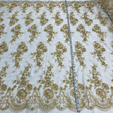 1 Yard Beaded Corded Bridal Lace Fabric Embroidered 100 Percent Polyester Net Mesh 53 inch Width