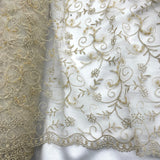 Beaded Lace Fabric on Polyester Net Mesh Red 52"