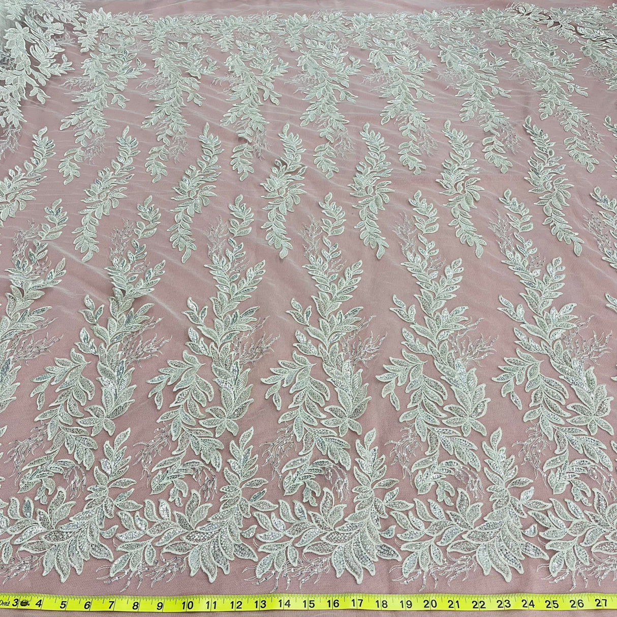 Beaded Lace Fabric on Polyester Net Mesh 54"