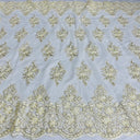 Beaded Corded Lace Fabric Metallic Scallops
