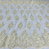 Beaded Corded Lace Fabric Metallic Scallops
