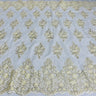 Beaded Corded Lace Fabric Metallic Scallops