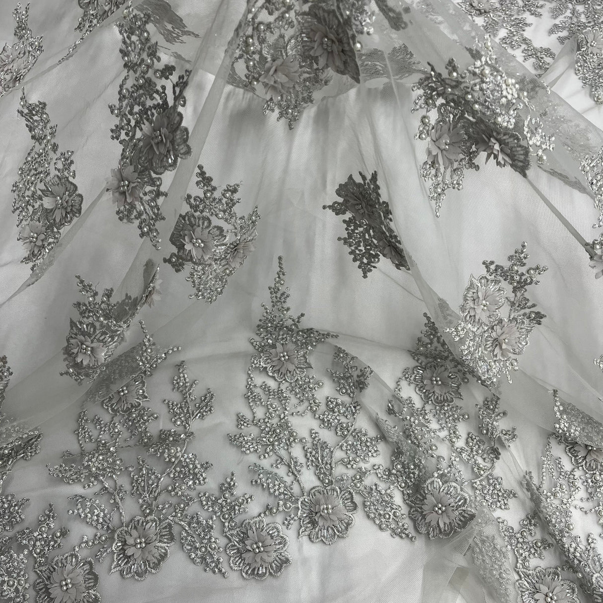 Beaded 3D Floral Lace Fabric 52" Wide
