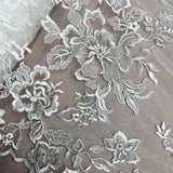 1 Yard Premium Corded Embroidered Bridal Lace Fabric for Elegant Dresses White