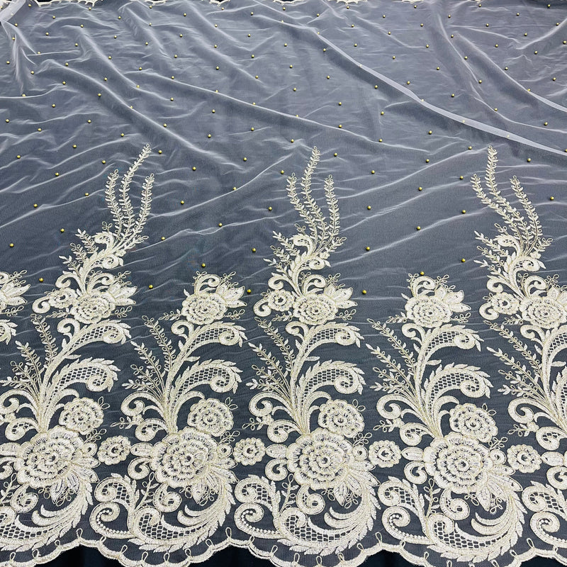 Beaded Corded Lace Fabric