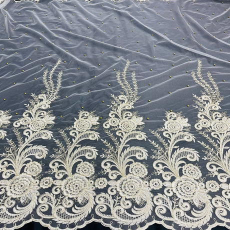 Beaded Corded Lace Fabric