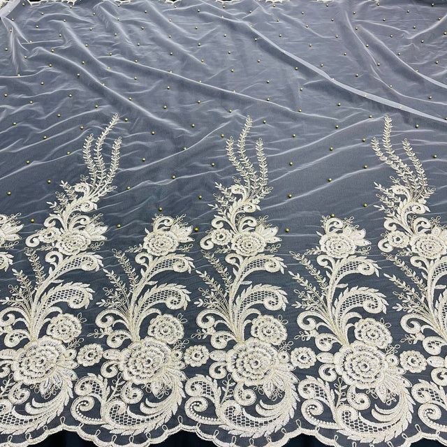 Beaded Corded Lace Fabric