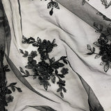 1 Yard Luxurious Beaded & Corded Bridal Lace Fabric Embroidered on Polyester Net Mesh – 54"