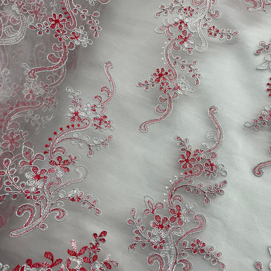 1 Yard Corded Bridal Lace Fabric Embroidered 100 Percent Polyester Net Mesh 54 inch Width
