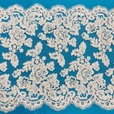 Double Sided Beaded & Corded Lace Trim Polyester Fabric - Embroidered Couture Lace, 14.5" Width (1 Yard)