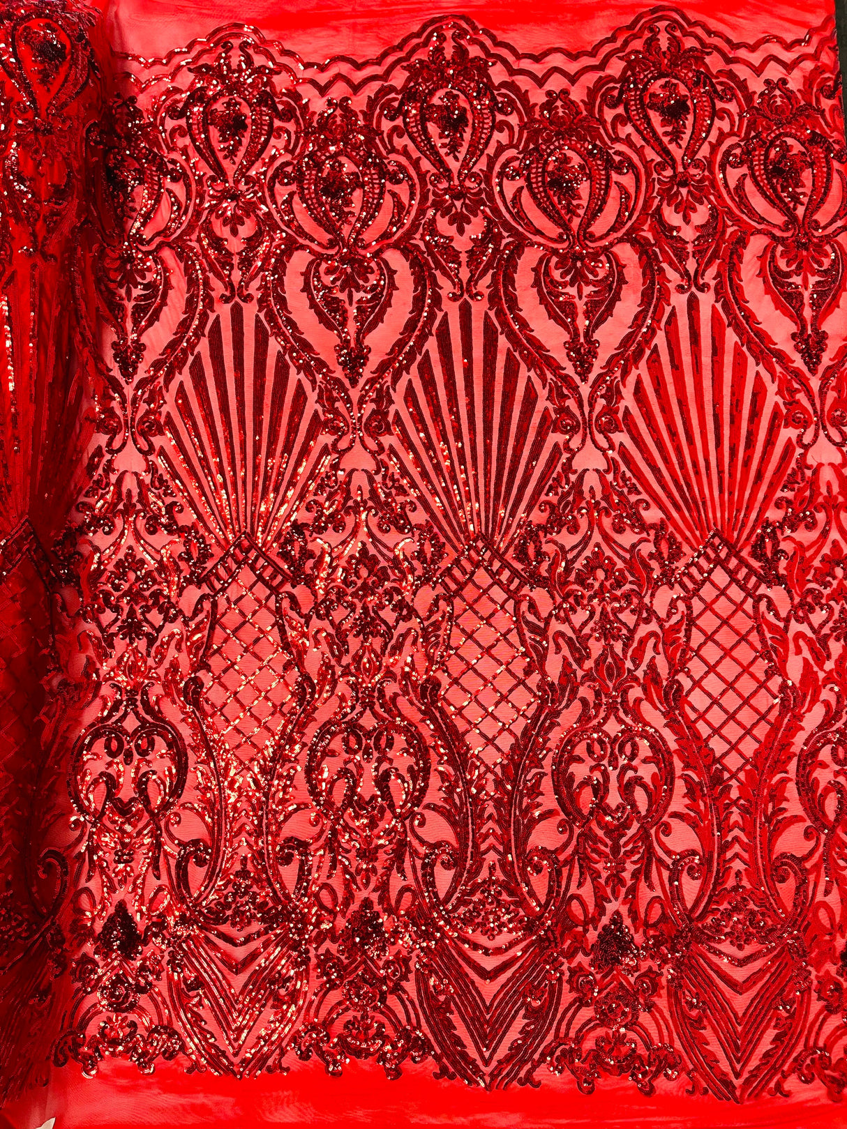 Sea Shell Sequin Damask Polyester Fabric - Iridescent Sequin Damask, 54" Width (1 Yard)