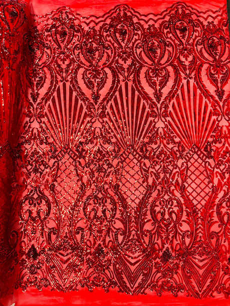 Sea Shell Sequin Damask Polyester Fabric - Iridescent Sequin Damask, 54" Width (1 Yard)