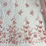 1 Yard - 3D Floral Lace Fabric Embroidered on 100% Polyester Soft Tulle Net Mesh