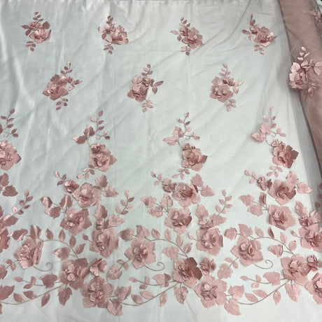 1 Yard - 3D Floral Lace Fabric Embroidered on 100% Polyester Soft Tulle Net Mesh