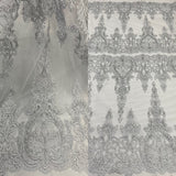 1 Yard Elegant Corded Bridal Lace Embroidered on Soft Polyester Net Mesh Fabric