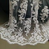 1 Yard Beaded Corded Bridal Lace Fabric Embroidered 100 Percent Polyester Net Mesh 51 inch Width