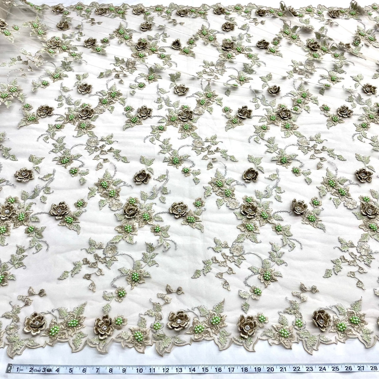 Beaded 3D Floral Lace Fabric