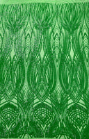 Feather Damask Shiny Sequin Design 4 Way Stretch Mesh Fabric - Iridescent Sequin Embroidered Mesh, 48-50" Width, 36" Length (1 Yard)