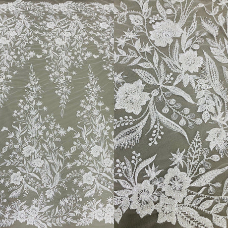 Beaded Lace Fabric on Polyester Net Mesh