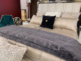 Golden Silver Metallic Faux Fur Blanket/Coverlet/Quilt Fabric - White Scattered Gold Foil, Cal King/Eastern King 104" X 93" (1 Piece)