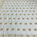 1 yarda de encaje nupcial con cuentas y cordones bordado sobre malla 100% poliéster color dorado