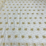 1 Yard Beaded Corded Bridal Lace Fabric Embroidered on 100 Percent Polyester Net Mesh Gold
