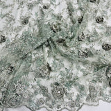 1 Yard Beaded Rhinestone 3D Floral Lace Fabric Embroidered 100 Percent Polyester Net Mesh 50 inch Width