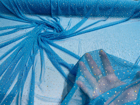 Sheer All Over AB Rhinestones Stretch Power Mesh Fabric - Colorful Rhinestone Embellishment, 58IN WIDTH (1 Yard)
