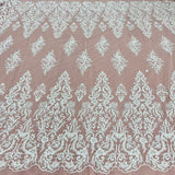 1 Yard Beaded & Sequined Lace Fabric Embroidered on 100% Polyester Net Mesh