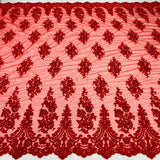 Beaded Corded Lace Fabric on Polyester Net Mesh