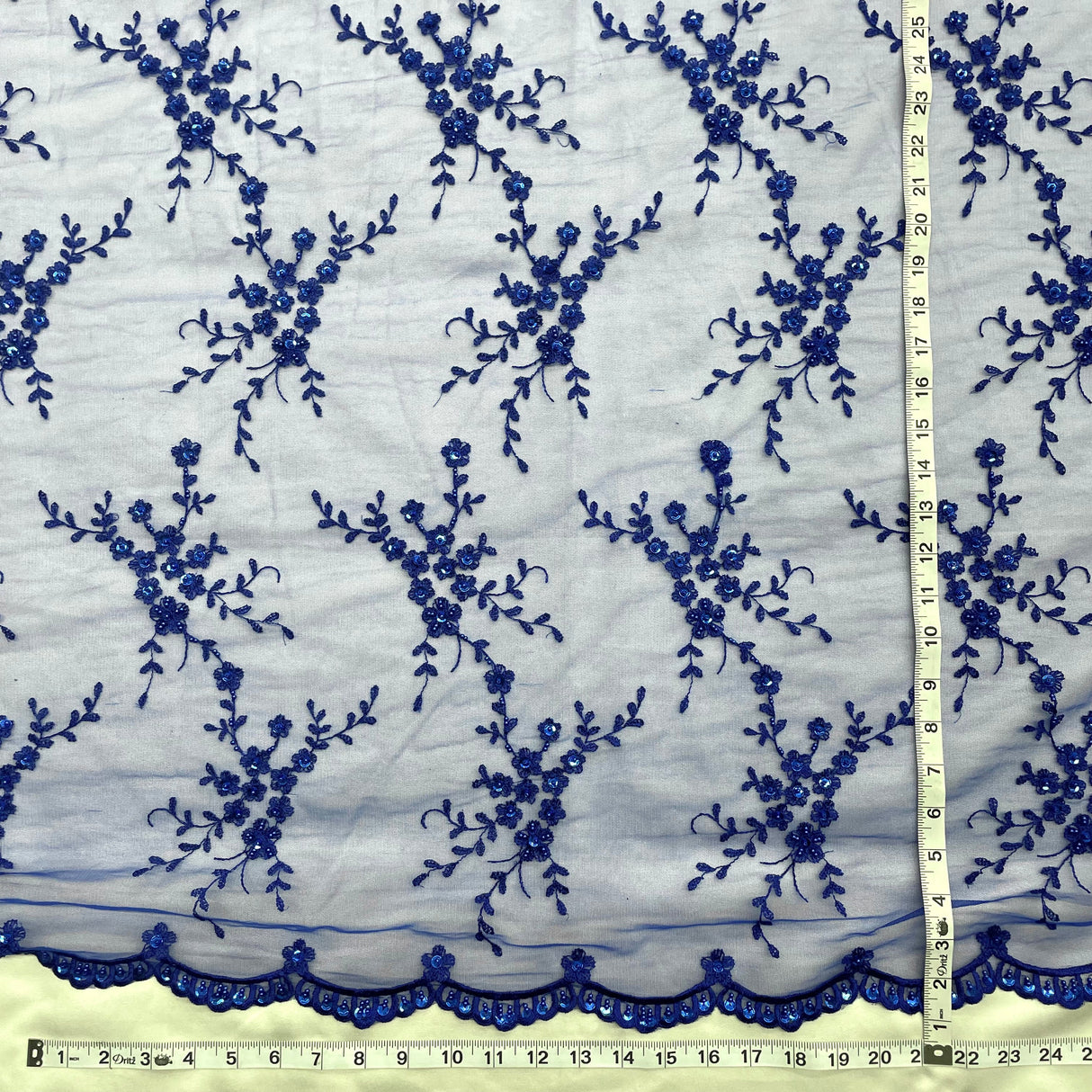 Beaded Lace Fabric on Polyester Net Mesh