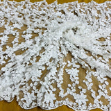 Beaded 3D Floral Lace Fabric Off White 44"