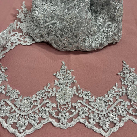Beaded Corded Floral Lace Trim 6"