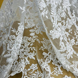 1 Yard Corded Bridal Lace Fabric Embroidered on Polyester Net Mesh 53 inch Width